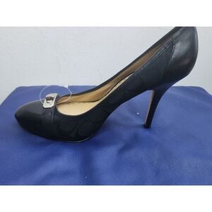 Coach "Camille" Black Classic Signture Logo Almond Toe 5" Inch Heel Pumps sz 8.5